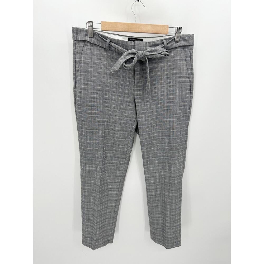 Banana Republic Gray Avery Glen Plaid Tie Waist Tailored Ankle Pant Womens 8